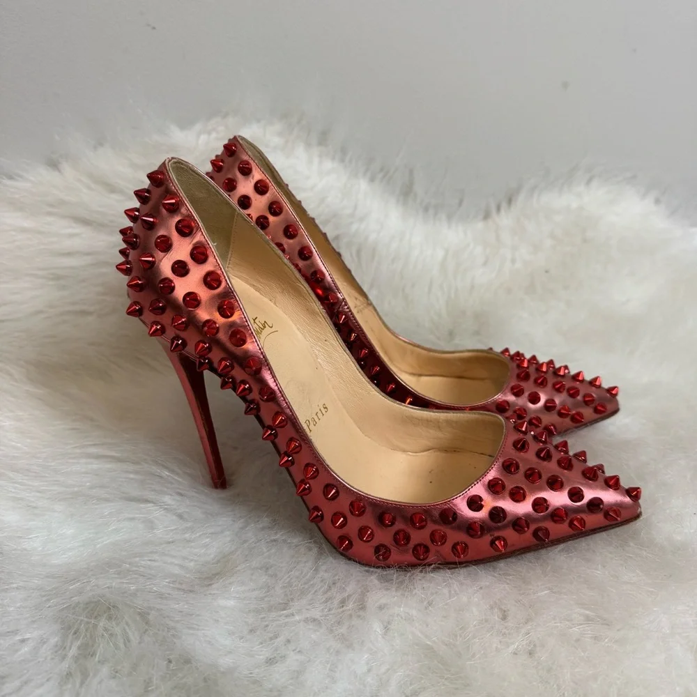 Christian Louboutin Pigalle Metallic Spike Pumps 37.5